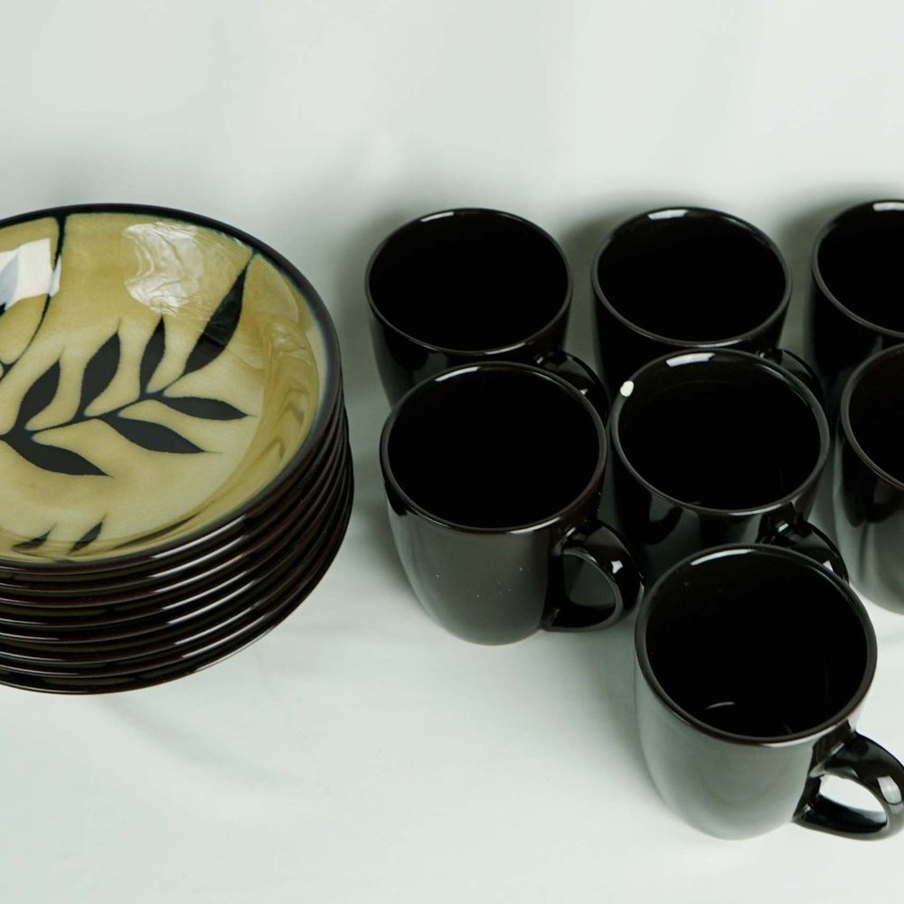 Gibson ELITE Midnight Palm Dish Set New